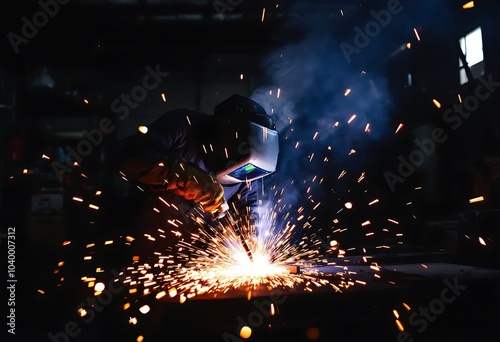 Welders working at the factory made metal

