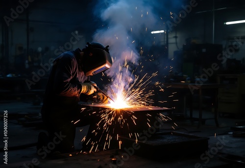 Welders working at the factory made metal
