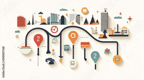 Roadmap with steps numbered in circles, guiding strategic planning, flat design illustration