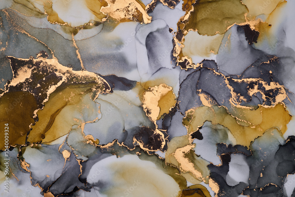 Soft waves of translucent color meet shimmering gold accents in abstract art, fluid shapes create a dynamic landscape. The liquid ink technique create depth and movement, both spontaneous and refined Soft waves of translucent color meet shimmering gold accents in abstract art, fluid shapes create a dynamic landscape. The liquid ink technique create depth and movement, both spontaneous and refined