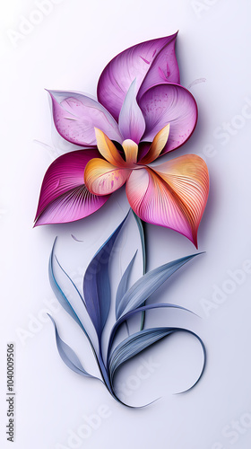 Paphiopedilum Orchids logo 3d vector paper cute