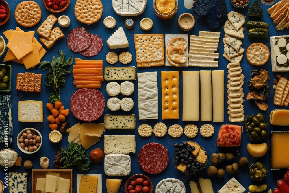 A Festive Spread of Cheeses, Crackers, and Delicacies A Festive Spread of Cheeses, Crackers, and Delicacies