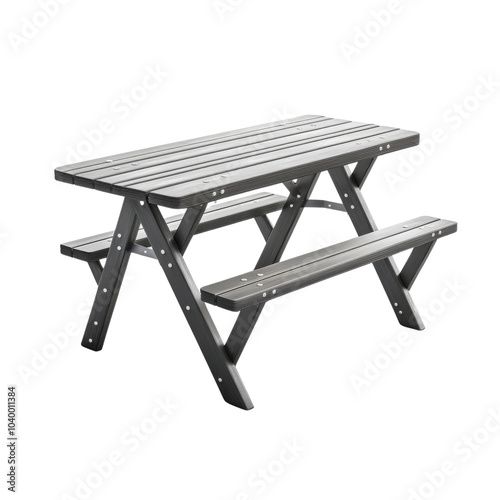 Wooden picnic table with a modern design, ideal for outdoor gatherings and leisure activities.