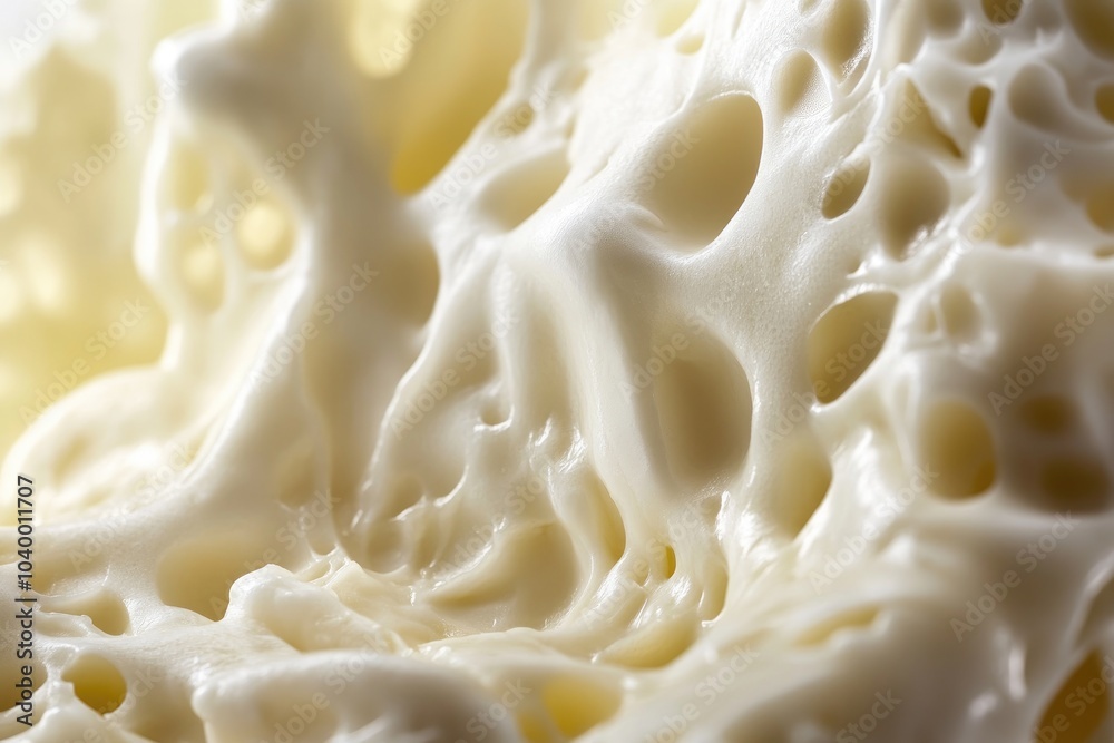 Close-up of White, Creamy, Swiss Cheese with Large Holes