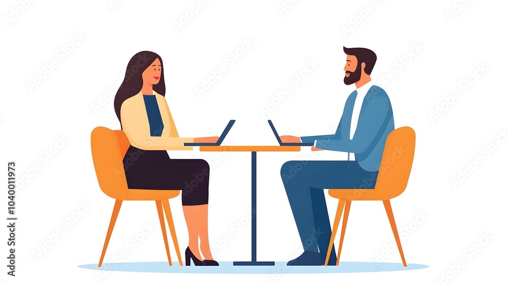 Digital Consultation Between Businesswoman and Businessman in Isometric Office Scene Showcasing Modern Business Practices and Remote Digital Consultation Between Businesswoman and Businessman in Isometric Office Scene Showcasing Modern Business Practices and Remote