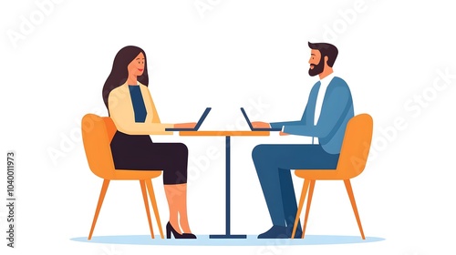 Digital Consultation Between Businesswoman and Businessman in Isometric Office Scene Showcasing Modern Business Practices and Remote