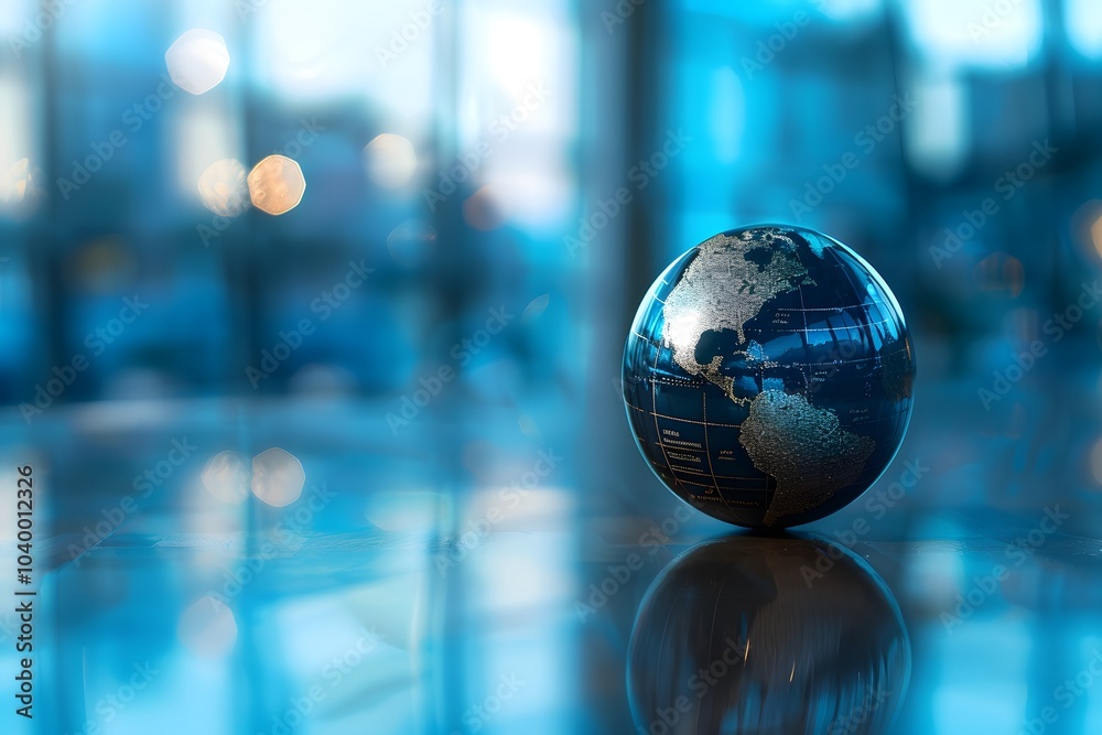 A Stunning Blue Globe Reflecting Light in a Modern Space A Stunning Blue Globe Reflecting Light in a Modern Space