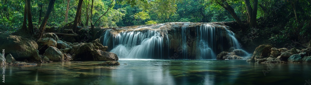 A beautiful waterfall surrounded by trees A beautiful waterfall surrounded by trees