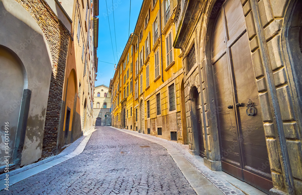 The dense architecture on Via San Giacomo, Bergamo, Italy