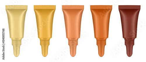 Set of salve or ointment tubes. Beige, gold, bronze and brown colors. Hand cream, mask or lotion. Acrylic paint	
