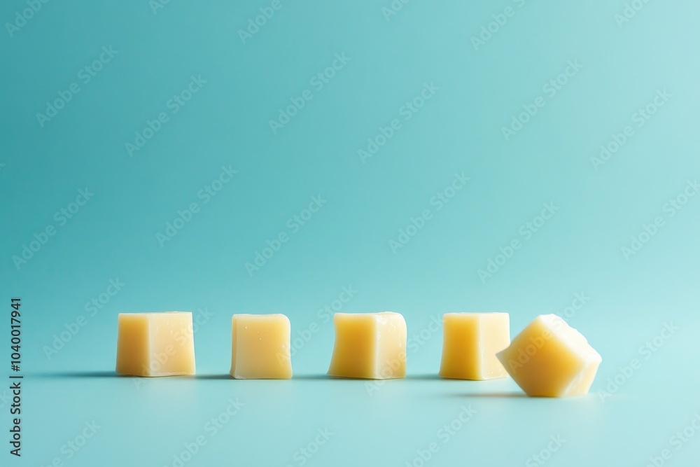 Five Cubes of Yellow Soap on Turquoise Background Five Cubes of Yellow Soap on Turquoise Background