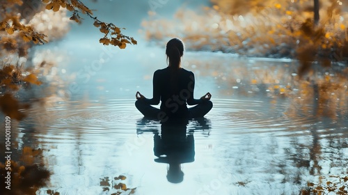 Serene woman meditating in ...
