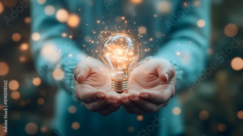 Glowing Light Bulb Held in ...