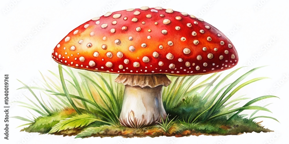Obraz premium Hand-Painted Watercolor Fly Agaric Mushroom Isolated on White Background for Design and Illustration