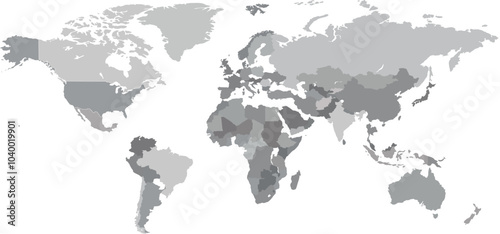 grey scale vector world map with white background.