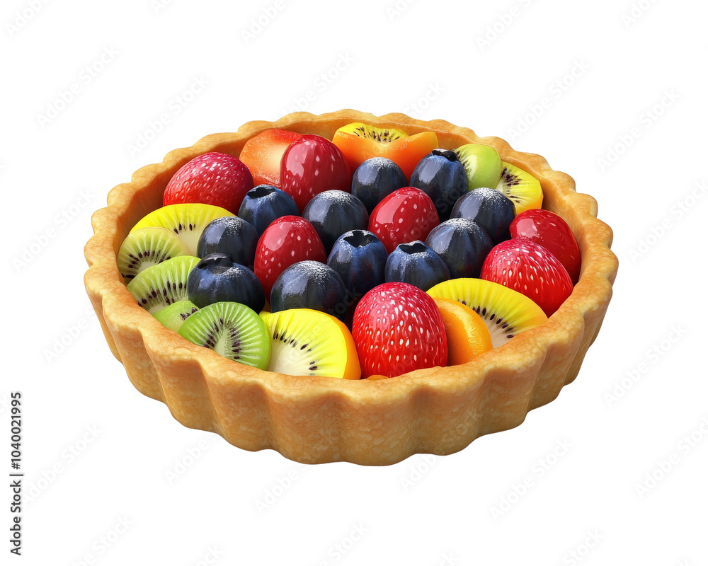 A fruit tart with strawberries, blueberries, kiwi, and oranges A fruit tart with strawberries, blueberries, kiwi, and oranges