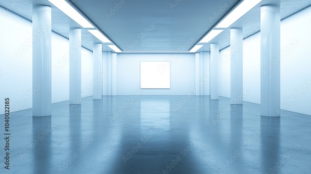 Minimalist Gallery Space with Bright Light Effects Minimalist Gallery Space with Bright Light Effects