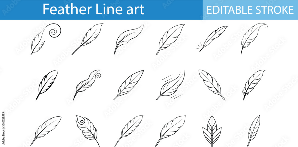 Fototapeta premium Feather Line Art Set Editable Stroke Collection