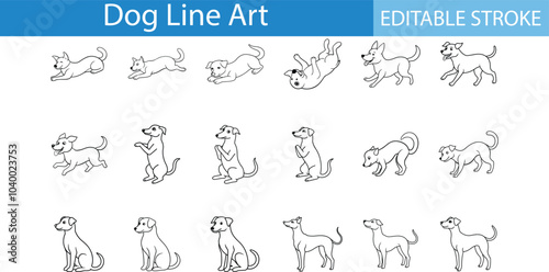 Editable Dog Line Art Illustrations Set