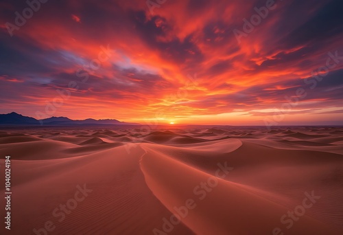 sand dunes Sahara Desert at sunset. Endless dunes of yellow sand. Desert landscape Waves sand nature. 