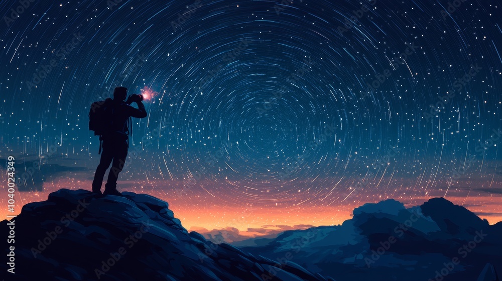 Fototapeta premium Celestial Dance, an illustration depicting the mesmerizing movement of stars across a vast night sky, highlighting the beauty of the cosmos