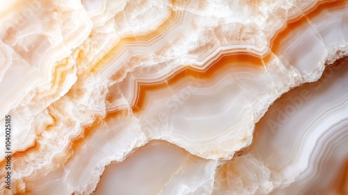 A mesmerizing close-up showcasing the intricate patterns and stunning hues of orange and white banded agate, revealing the natural beauty and artistic elegance of this gemstone.