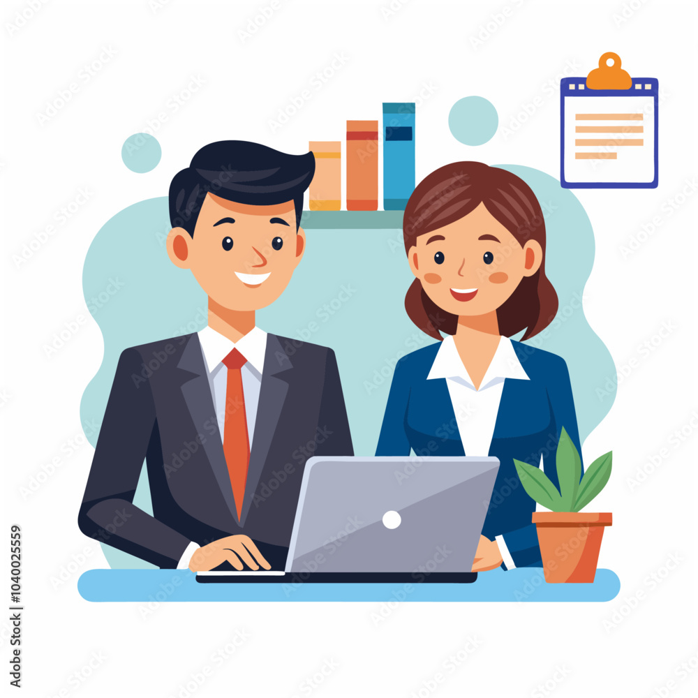 Smiling Male and Female Business Consultation Smiling Male and Female Business Consultation