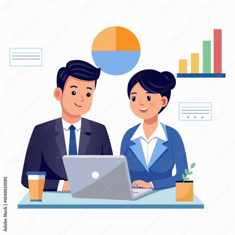 Smiling Male and Female Business Consultation Smiling Male and Female Business Consultation