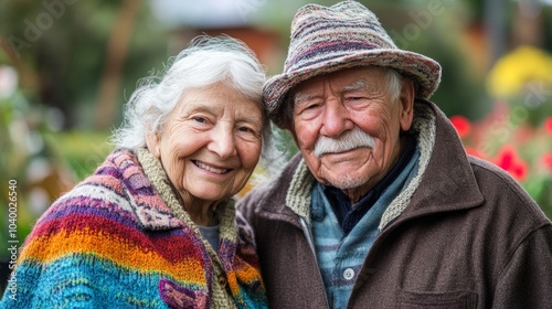 elderly couple with graying hair smiling 