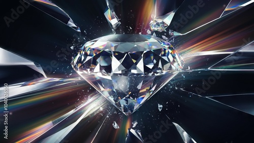 Diamond explosion. A large diamond explodes into a thousand pieces, symbolizing shattered dreams or the fragility of beauty.