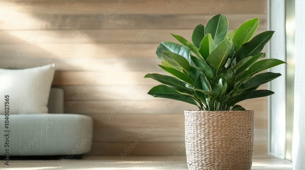 A lush green plant arranged in a woven basket adds an organic touch to the living area, blending nature with interior design for a peaceful and stylish ambiance. A lush green plant arranged in a woven basket adds an organic touch to the living area, blending nature with interior design for a peaceful and stylish ambiance.