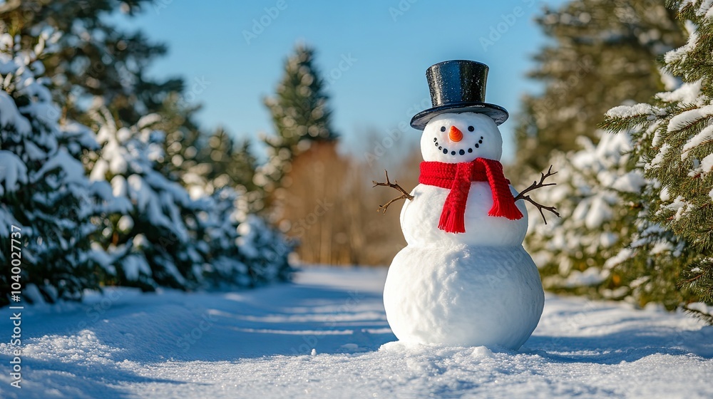 Obraz premium Cheerful snowman in a winter wonderland