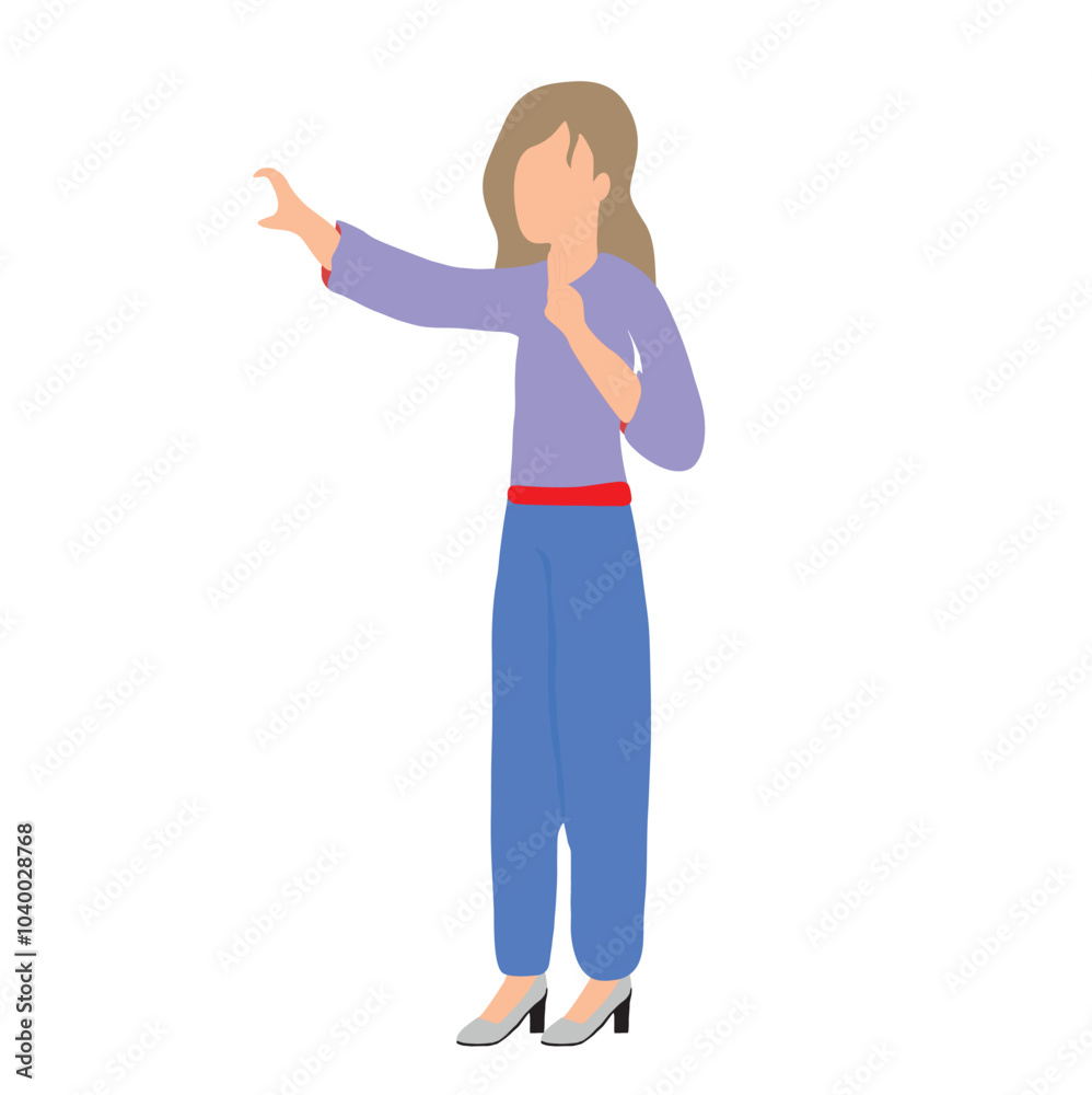 Hand draw woman doing holding gesture with one hand and victory gesture with the other Hand draw woman doing holding gesture with one hand and victory gesture with the other