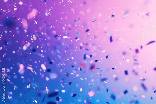 Colorful confetti on a purple and blue gradient background. For birthday or other party or celebration.