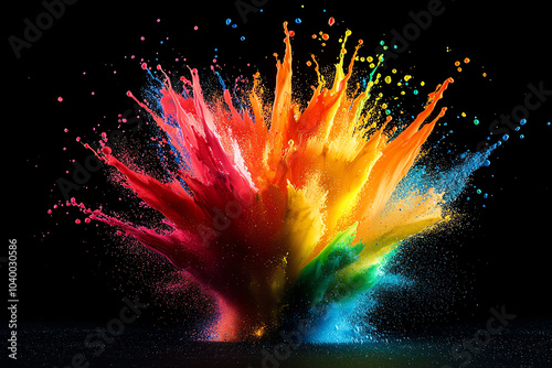 Highsaturation color splashes creating a dynamic explosion over a textured surface photo