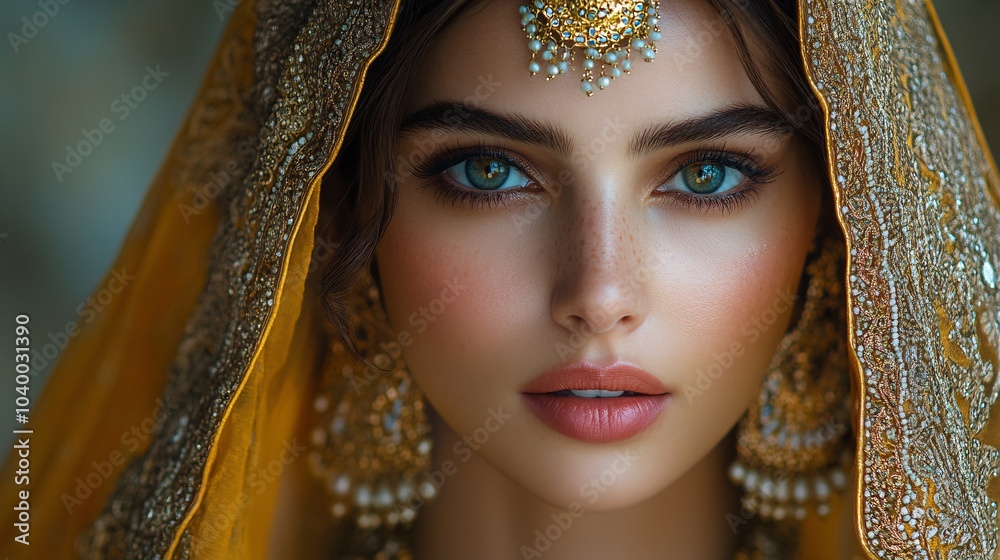 Stunning Portrait of a Mughal Queen in Traditional Attire Stunning Portrait of a Mughal Queen in Traditional Attire