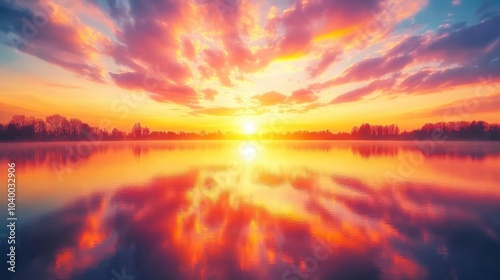 Serene Sunset Over Calm Water Reflection