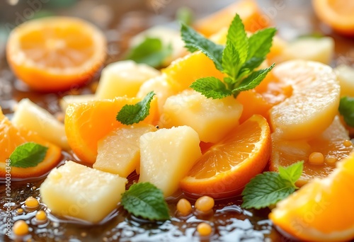 Fruit salad in glass cup 