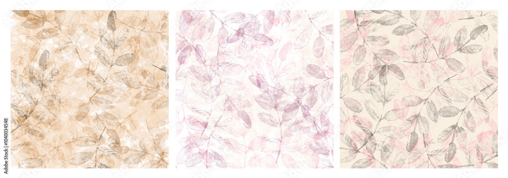 Fototapeta premium A set of autumn backgrounds with leaves, watercolor pattern. The texture is autumn with leaves for the design.