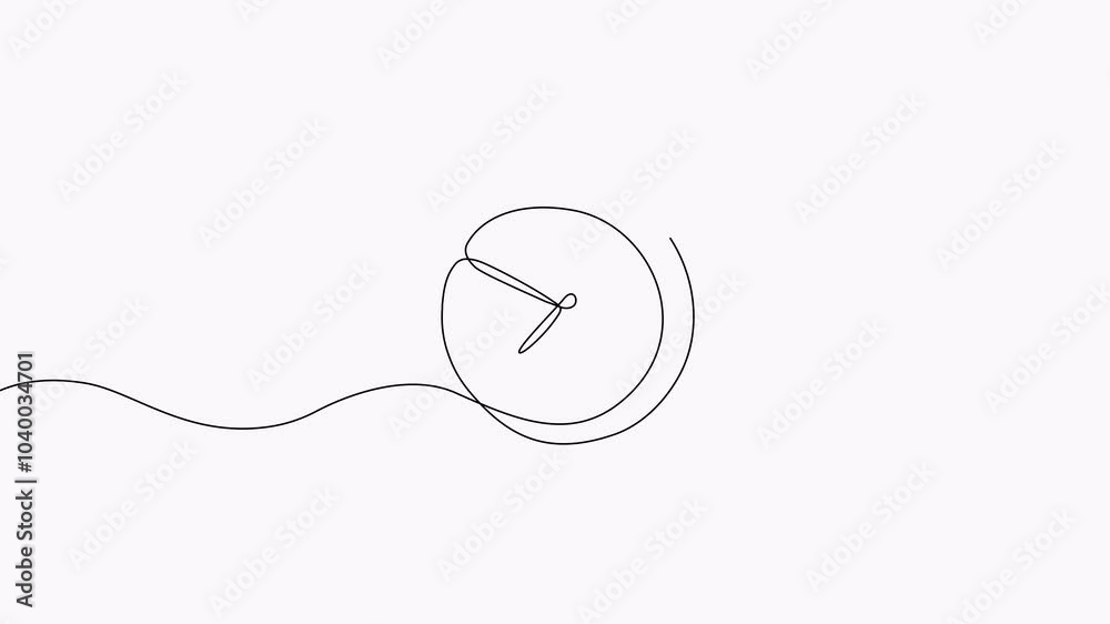 Video continuous one line of a clock on white background. 4K