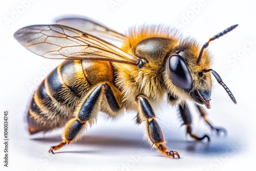 Honey Bee Isolated on White Background - Low Light Photography for Nature Enthusiasts