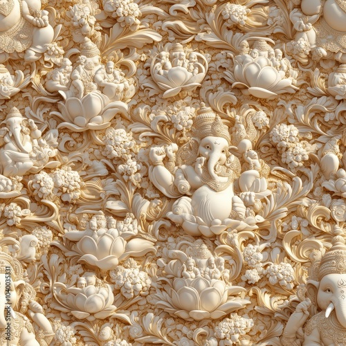 Stylized Ganesha Figures in Seamless Pattern Design