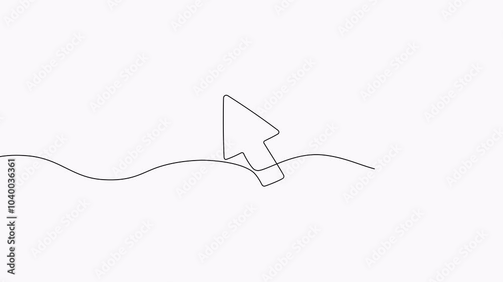 Video continuous one line of cursor arrowon white background. 4K