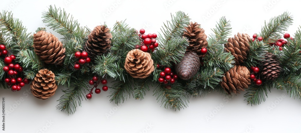 White background with evergreen tree garland White background with evergreen tree garland