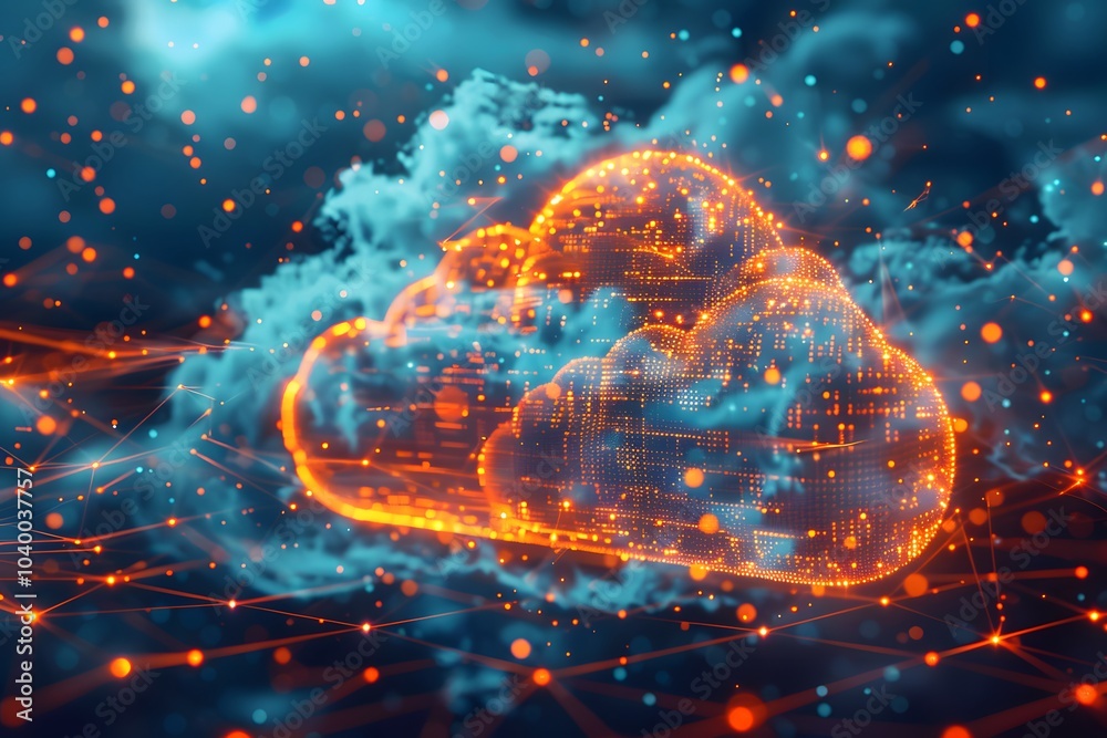 Digital Cloud Concept with Data Connections and Glowing Elements Digital Cloud Concept with Data Connections and Glowing Elements
