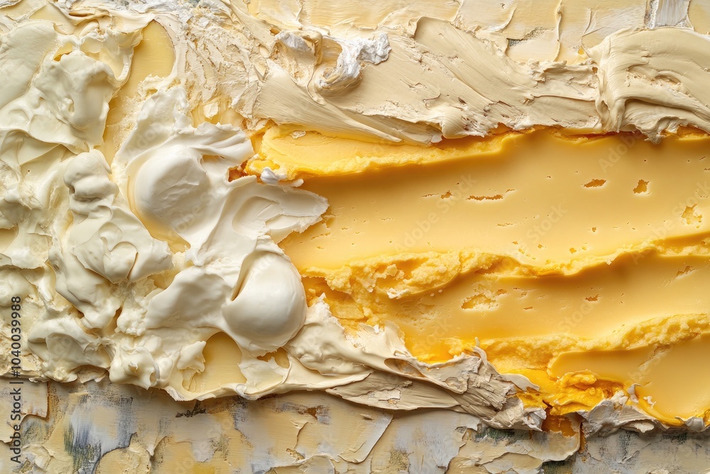 A Close-Up View of Creamy White and Yellow Cheese A Close-Up View of Creamy White and Yellow Cheese