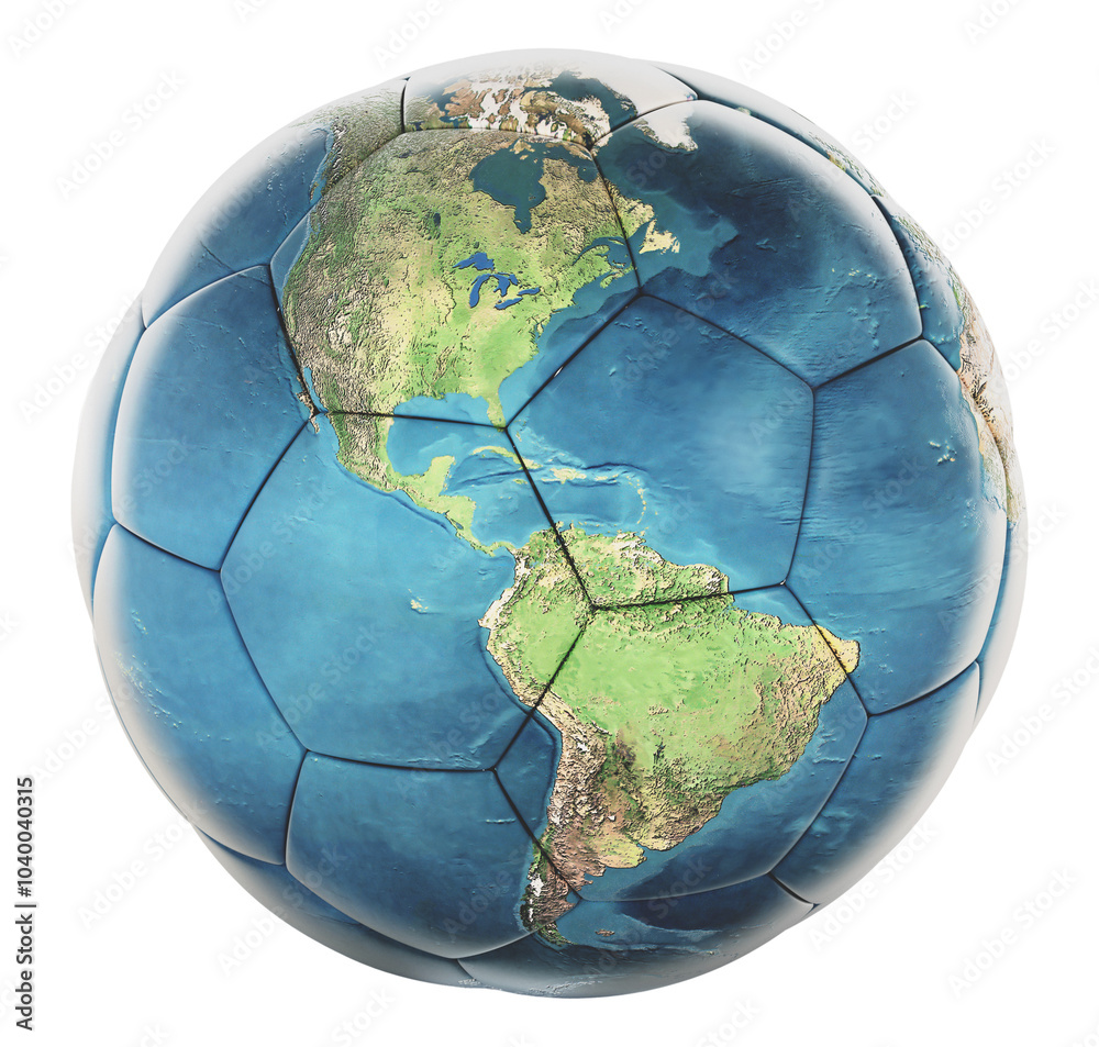Soccer ball with earth map texture isolated on transparent background Soccer ball with earth map texture isolated on transparent background