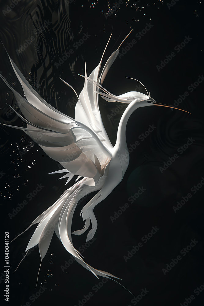 Fototapeta premium Capture the elegance of a minimalistic design with a worms-eye view twist, featuring mythical creatures like phoenixes or mermaids in a digital photorealistic style