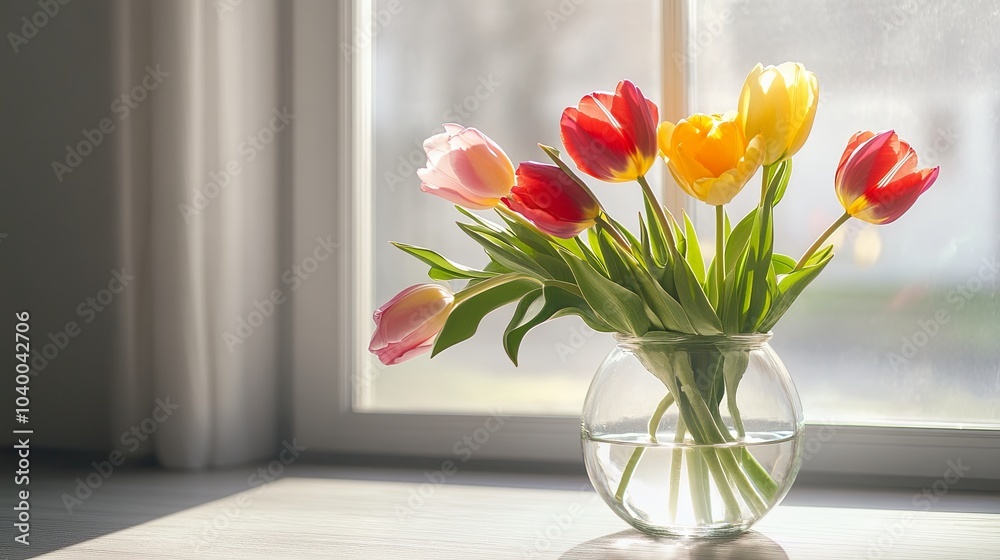 Vibrant tulips in a sunlit vase Vibrant tulips in a sunlit vase