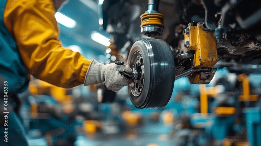 A Mechanic Working on a Car's Suspension System A Mechanic Working on a Car's Suspension System
